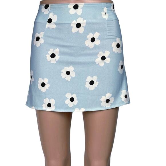 Princess Polly Light Blue Multi Daisy Floral Print Straight Pencil Mini Skirt 0 - Picture 1 of 6